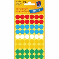 Avery 3088 etichetta autoadesiva Cerchio Blu, Verde, Rosso, Bianco, Giallo 270 pz 