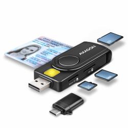 Axagon CRE-SMP2A USB Smart card & SD/microSD/SIM PocketReader lettore di card readers Interno USB Type-A/USB Type-C Nero 