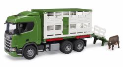 BRUDER Camion trasporto animali Scania Super 560R con 1 bue 