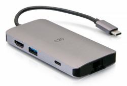 C2G Mini dock USB-C 8 in 1 con HDMI, 2 porte USB-A, Ethernet, lettore schede SD e tecnologia Power Delivery USB-C fino a 100 W - 4K 30 Hz 