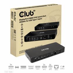 CLUB3D DisplayPort/HDMI KVM Switch/Dock 4K60Hz For USB Type-C inputs 