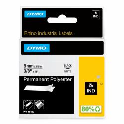 DYMO Rhino Etichette in poliestere permanenti industriali | 9 mm x 3,5 m | Stampa nera su bianco | Autoadesive | per LabelManager e Rhino Label Makers 