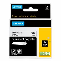 DYMO Rhino Etichette in poliestere permanenti industriali | 12 mm x 5,5 m | Stampa nera su bianco | Autoadesive | per stampanti di etichette Rhino e LabelManager 