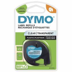 DYMO LetraTag etichette originali in plastica | rotolo da 12 mm x 4 m | stampa nera su trasparente | LT etichette autoadesive per etichettatrice LetraTag | 1 pezzo 