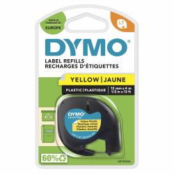 DYMO LetraTag etichette originali in plastica | rotolo da 12 mm x 4 m | stampa nera su giallo | LT etichette autoadesive per etichettatrice LetraTag | 1 pezzo 