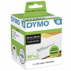 DYMO LW etichette per indirizzi | 28 mm x 89 mm | 2 rotoli da 130 etichette facili da staccare [260 pezzi] | autoadesive | per etichettatrici LabelWriter | originali 
