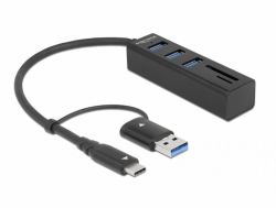 DeLOCK Hub a 3 porte USB 3.2 Gen 1 + lettore di schede SD e Micro SD con connettore USB Type-C o USB Tipo-A 