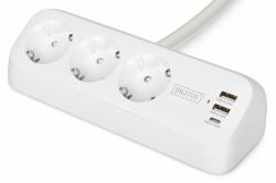Digitus 3-WAY OFFICESOCKET STRIP WHITE - 2X USB-A 1X USB-C