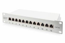 Digitus Pannello patch CAT 6A, schermato, 12 porte , 1U, 10", grigio 