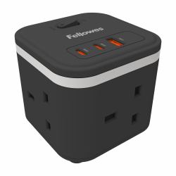 Fellowes Power Cube 3x230v 1xUSB-A 2x USB-C Socket 2m Cable Black - 100136979 prolunghe e multiple 3 presa[e] AC Interno Nero, Bianco 