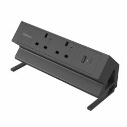 Fellowes Power Desk Type G Clamp Fit 2x230v 1xUSB-A 1x USB-C Socket 2m Cable Black - 100136987 prolunghe e multiple 2 presa[e] AC Interno Nero 