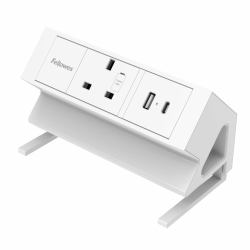 Fellowes Power Desk Type G Clamp Fit 1x230v 1xUSB-A 1x USB-C Socket 2m Cable White - 100137171 prolunghe e multiple 1 presa[e] AC Interno Bianco 