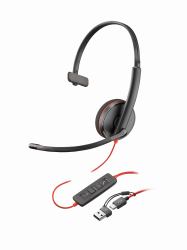 HP POLY Cuffie Blackwire 3210 monoaurali USB-C nere + adattatore USB-C/A [sfuse] 