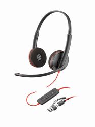 HP Poly Cuffie stereo Poly Blackwire 3220 con connettore USB-C + adattatore USB-C/A 