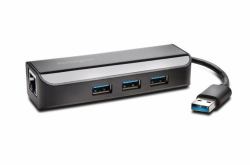 Kensington UA3000E Adattatore Ethernet e hub a 3 porte USB 3.0 - Nero 