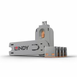 Lindy 40453 clip sicura Bloccaporte + chiave USB tipo A Arancione Acrilonitrile butadiene stirene [ABS] 5 pz 