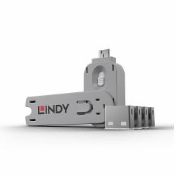 Lindy 40454 clip sicura Bloccaporte + chiave USB tipo A Bianco Acrilonitrile butadiene stirene [ABS] 5 pz 