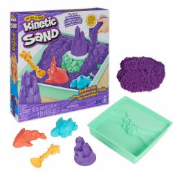 Spin Master Kinetic Sand , Playset Castelli di Sabbia Cinetica Viola, con Vaschetta, 454gr, 3 Formine Incluse, Giocattoli per Bambini e Bambine, 3+ anni 