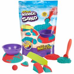 Spin Master Kinetic Sand , Mold N’ Flow, 680g, Sabbia in 2 Colori, Rossa e Verde, 3 Strumenti per Modellare e Creare, Gioco per Bambini e Bambine, 3+ Anni 