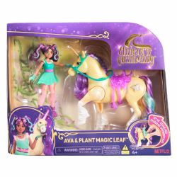 Spin Master Unicorn Academy, Ava & Plant Magic Leaf con effetto luminoso, 2 accessori per l'equitazione, bambole e unicorni giocattolo per bambine dai 4 anni in su 