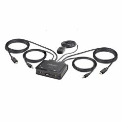 StarTech.com KVM Switch USB-C a 2 porte, uscita DisplayPort 4K 60Hz, KVM compatto con cavi integrati USB Tipo-C/Audio da 1,2 m, alimentato via cavo - Commutazione remota con pulsante/Hotkey 