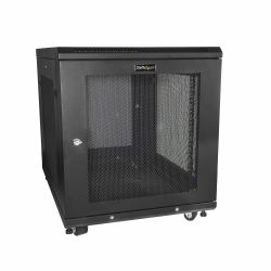 StarTech.com Armadio Rack 19" 12U su Ruote a 4 Montanti, Server Rack 19 Pollici Mobile con Ripiano 1U e pannelli laterali con serratura. Rack Dati Ventialta con Profondità di montaggio regolabile 