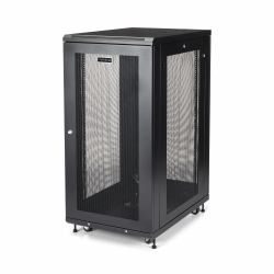 StarTech.com Armadio Rack 19" 24U su Ruote a 4 Montanti, Server Rack 19 Pollici Mobile con Ripiano 1U e pannelli laterali con serratura. Rack Dati Ventialta con Profondità di montaggio regolabile 