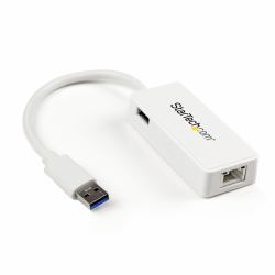 StarTech.com Adattatore USB 3.0 a Ethernet Gigabit [RJ45] - Scheda di rete NIC esterna con porta USB integrata - Bianco 