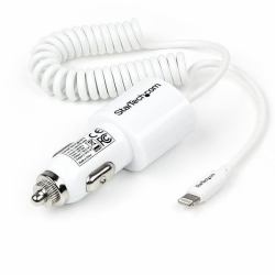 StarTech.com Caricabatteria da auto a doppia porta USB con cavo Lightning incorporato - Bianco 