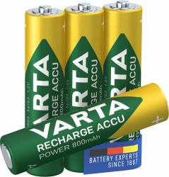 Varta Recharge Accu Power AAA 800 mAh Blister da 4 [Batteria NiMH Accu Precaricata, Micro, ricaricabile, pronta all'uso] 