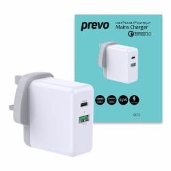 PREVO QC72 Caricabatterie per dispositivi mobili Universale Bianco AC Ricarica rapida Interno 