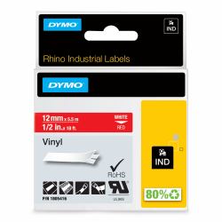 DYMO Rhino Etichette in vinile industriale | 12 mm x 5,5 m | Stampa bianca su rosso | Autoadesive...