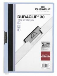 Durable Duraclip 30 cartellina con fermafoglio PVC Azzurro, Trasparente (Durable DURACLIP 30 A4 Folder Blue [25])