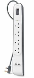 Belkin BSV401AF2M surge protector White 4 AC outlet[s] 2 m (4 WAY SURGEP 2M 2 X 2.4AMP USB CHARG)