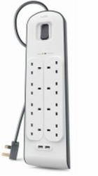 Belkin BSV804AF2M protezione da sovraccarico Bianco 8 presa[e] AC 2 m (BELKIN 8 WAY SURGE PROTECTION - STRIP-2M W/2X2.4AMP USB CHARGING)