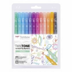 Tombow TwinTone Pastels evidenziatore 12 pz Punta a ogiva/sottile Nero, Blu, Marrone, Ciano, Verde, Arancione, Rosa, Rosso, Viola, Giallo (Tombow TwinTone Pastels speedmarker 12)
