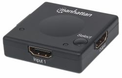 Manhattan 207911 conmutador de vídeo HDMI (HDMI Switch 2-Port, 1080p, Connects x2 HDMI sources to x1 display, Automatic and Manual Switching [via button], No external power required, Black, Three ...