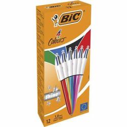 BIC 4 Colours Shine Nero, Blu, Verde, Rosso Penna a sfera retrattile a clip Medio 12 pz (BIC 4 Colours Assorted Shine Ballpoint Pens Pack of 12)