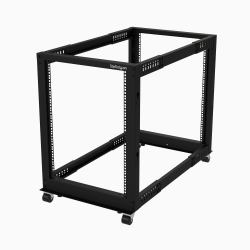 StarTech.com 4-Post 15U Mobile Open Frame Server Rack, Four Post 19" Network Rack with Wheels, Rolling Rack with Adjustable Depth for Computer/AV/Data/IT Equipment - Casters, Leveling Feet or Floor...