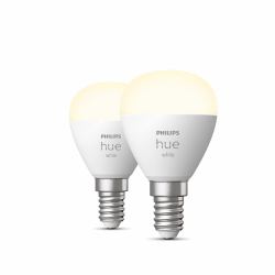 Philips Hue White Sferetta - lampadina connessa E14 - [confezione da 2] (Philips Hue White - LED-Lampe - Form: P45 - E14 - 5.7 W [Entsprechung 40 W])