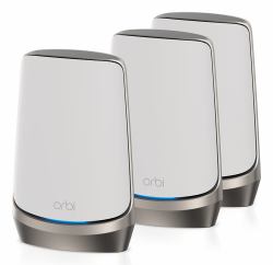 NETGEAR Orbi Quad-band RBKE963 AXE11000 WiFi 6E Mesh System Quad-band [2.4 GHz / 5 GHz-1 / 5 GHz-2 / 6 GHz] Wi-Fi 6 [802.11ax] Grigio, Bianco 16 Interno (NETGEAR Orbi RBKE963 - Wi-Fi-system -)