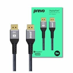 PREVO DP14-2M cavo DisplayPort Nero (Prevo DP14-2M DisplayPort Cable, DisplayPort 1.4 [M] to DisplayPort 1.4 [M], 2m, Black & Grey, Supports Displays up to 8K@60Hz, Robust Braided Cable, Gold-Plate...