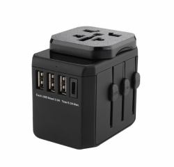 Microconnect MC-TRAVELADAPTER3 presa elettrica Nero (World Travel Adapter, 3 USB A - ports and 1 USB-C port, with - Universal to EU power plug - Warranty: 300M)