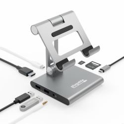 Plugable Technologies UDS-7IN1 carrello e supporto multimediale Argento Tablet (Plugable USB-C Dock Tablet Phone Stand)