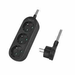 Outlet Strip, 3 safety - sockets, w/ textile cable, - black - Warranty: 48M