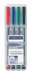 Staedtler 311 WP4 evidenziatore 4 pz Nero, Blu, Verde, Rosso (Marker Lumocolor Non-P 0,4mm ass [4])