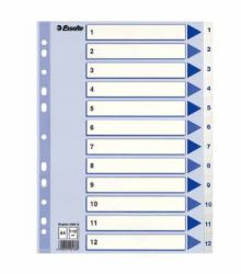 Esselte 100136 intercalare Indice a linguetta numerico Polipropilene [PP] Blu, Bianco (Esselte register PP A4 1-12 hvid)