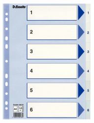 Esselte 100133 intercalare Indice a linguetta numerico Polipropilene [PP] Blu, Bianco (Register Non-Stop A4 1-6 White)