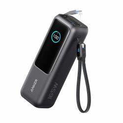 Anker Laptop Power Bank 25000mAh Caricatore Portatile, con Tre Porte USB C da 165W per Ricarica Multi-Dispositivo, Cavi Integrati e Retrattili, per iPhone 17 Pro Max/Serie 16-12, MacBook,Samsung (P...