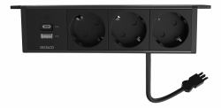 Under-desk Outlet angled, 3 outlets, 1